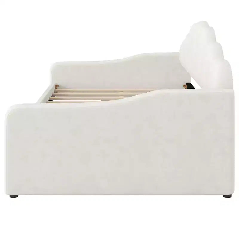 Lit de repos pleine grandeur avec rangement, canapé-lit rembourré en velours avec 2 tiroirs, cadre de lit de repos moderne avec dossier en forme de coquille