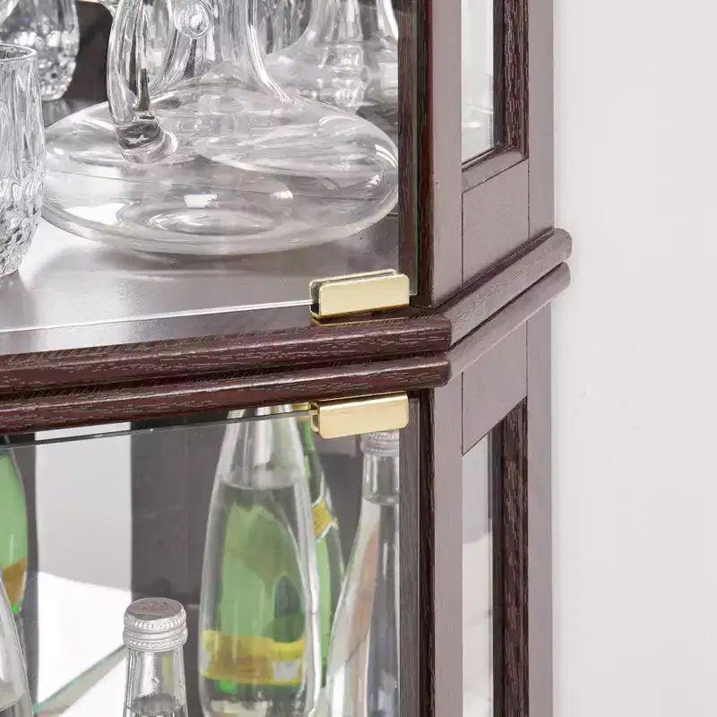 Meuble d'angle en verre JVNOXK avec éclairage, adapté aux salons, collections d'antiquités, rangement de vins ou exposition de verres de bar. Bois de cerisier foncé