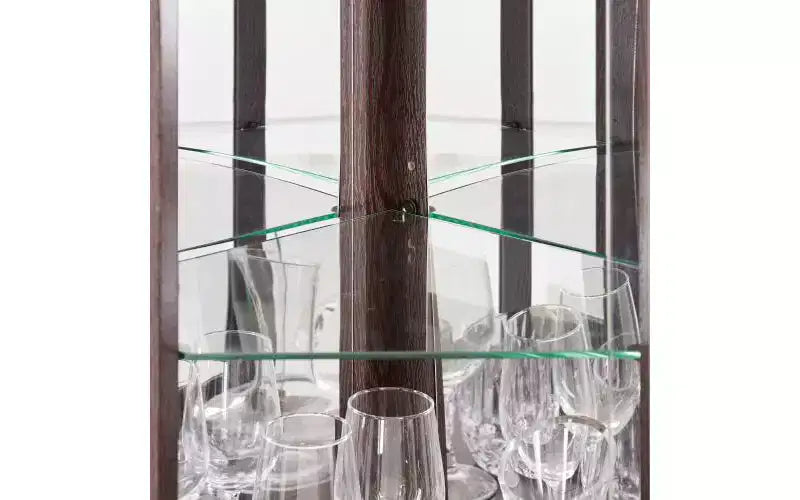 Meuble d'angle en verre JVNOXK avec éclairage, adapté aux salons, collections d'antiquités, rangement de vins ou exposition de verres de bar. Bois de cerisier foncé