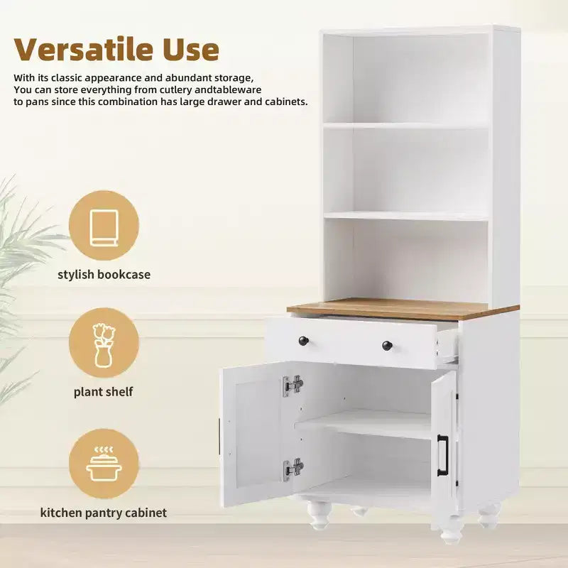 JVNOXK Armoire de rangement élégante de style fermier avec pieds en bois en forme de gourde et étagères réglables, parfaite pour le salon, blanc