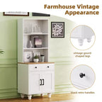JVNOXK Armoire de rangement élégante de style fermier avec pieds en bois en forme de gourde et étagères réglables, parfaite pour le salon, blanc