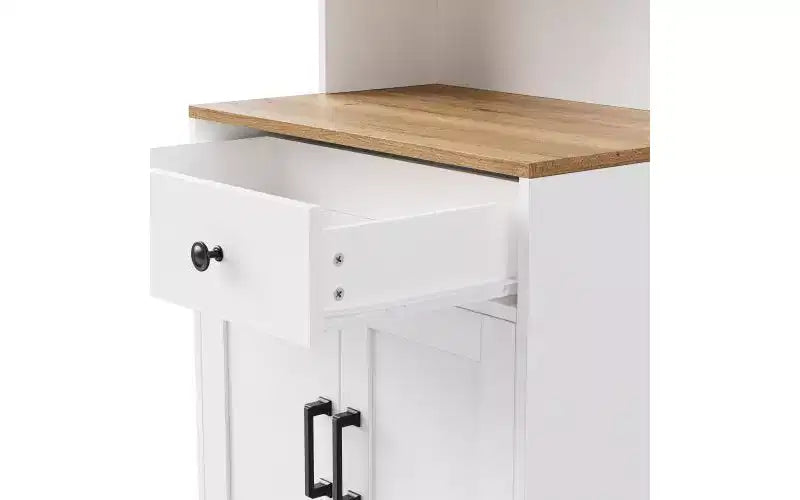 JVNOXK Armoire de rangement élégante de style fermier avec pieds en bois en forme de gourde et étagères réglables, parfaite pour le salon, blanc