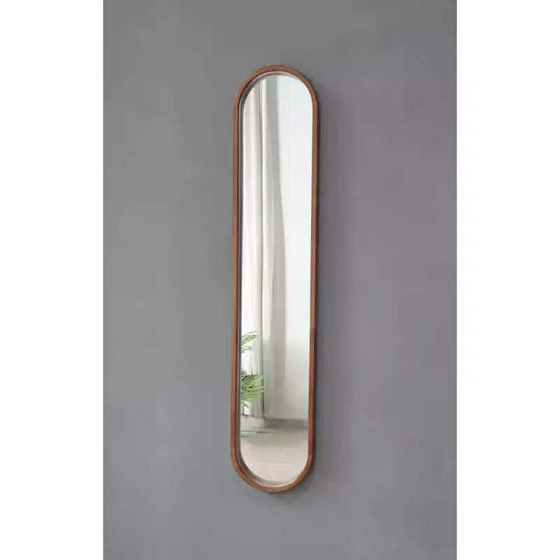 47 x 9.5 Tall Skinny Pill Wall Mirror, Rubber Wood Capsule Decorative Mirror for Hallway, Narrow Wall - Panipeachy