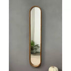 Miroir mural long et fin 47 x 9,5, miroir décoratif en bois d'hévéa en forme de capsule pour couloir, mur étroit - Panipeachy