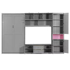 Lit escamotable double avec armoires et meuble TV, Lit mural double en bois avec étagères de rangement, Lit mural pliant avec 2 tiroirs