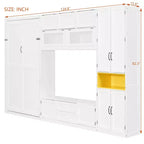 Lit escamotable double avec armoires et meuble TV, Lit mural double en bois avec étagères de rangement, Lit mural pliant avec 2 tiroirs