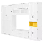 Lit escamotable double avec armoires et meuble TV, Lit mural double en bois avec étagères de rangement, Lit mural pliant avec 2 tiroirs