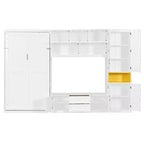 Lit escamotable double avec armoires et meuble TV, Lit mural double en bois avec étagères de rangement, Lit mural pliant avec 2 tiroirs