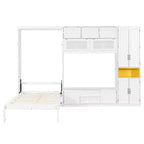 Lit escamotable double avec armoires et meuble TV, Lit mural double en bois avec étagères de rangement, Lit mural pliant avec 2 tiroirs