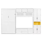 Lit escamotable double avec armoires et meuble TV, Lit mural double en bois avec étagères de rangement, Lit mural pliant avec 2 tiroirs