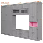Lit escamotable double avec armoires et meuble TV, Lit mural double en bois avec étagères de rangement, Lit mural pliant avec 2 tiroirs