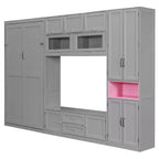 Lit escamotable double avec armoires et meuble TV, Lit mural double en bois avec étagères de rangement, Lit mural pliant avec 2 tiroirs