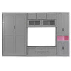 Lit escamotable double avec armoires et meuble TV, Lit mural double en bois avec étagères de rangement, Lit mural pliant avec 2 tiroirs