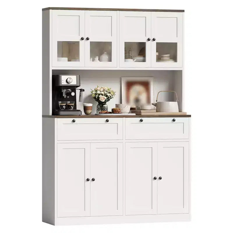 Meuble de rangement de cuisine 71, Meuble de cuisine autoportant avec 2 tiroirs et support micro-ondes, Meuble de bar à café en bois pour salon cuisine