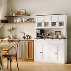 Meuble de rangement de cuisine 71, Meuble de cuisine autoportant avec 2 tiroirs et support micro-ondes, Meuble de bar à café en bois pour salon cuisine