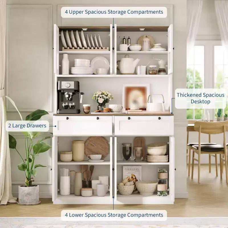 Meuble de rangement de cuisine 71, Meuble de cuisine autoportant avec 2 tiroirs et support micro-ondes, Meuble de bar à café en bois pour salon cuisine
