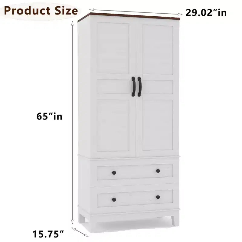Armoire de rangement haute de 65 po avec 2 étagères réglables, garde-manger en bois de style rustique avec 2 portes et 2 tiroirs, bibliothèques autoportantes pour salle à manger