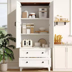 Armoire de rangement haute de 65 po avec 2 étagères réglables, garde-manger en bois de style rustique avec 2 portes et 2 tiroirs, bibliothèques autoportantes pour salle à manger