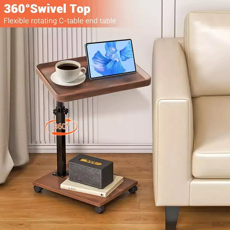 Table d'appoint en C, plateau TV pivotant à 360°, hauteur réglable (18-24 po), lot de 1. Parfait pour les petits espaces et les canapés.