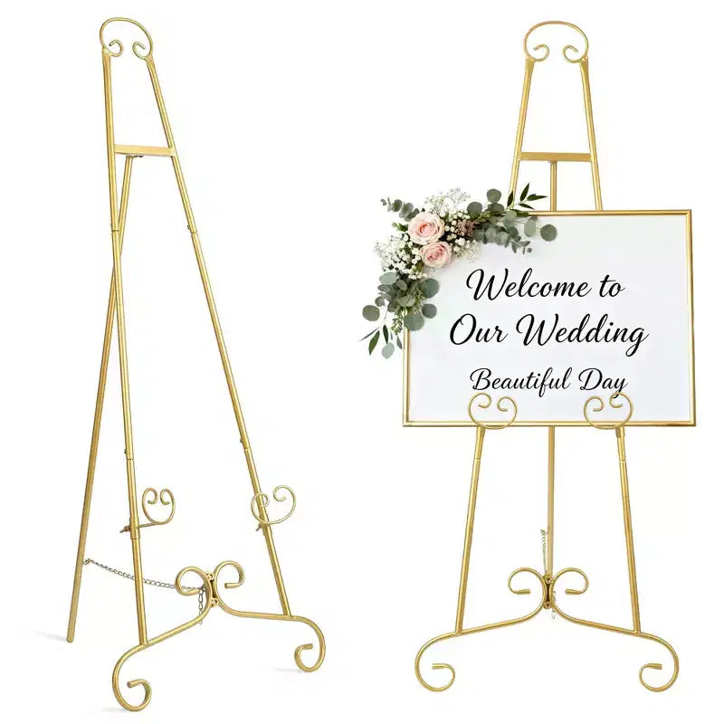 Premium Gold Easel Stand for Signs, 46.7 Inch Heavy Duty No-Assembly Metal Display Easel for Wedding Welcome Signs, Art, Pictures