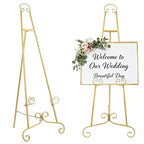 Premium Gold Easel Stand for Signs, 46.7 Inch Heavy Duty No-Assembly Metal Display Easel for Wedding Welcome Signs, Art, Pictures