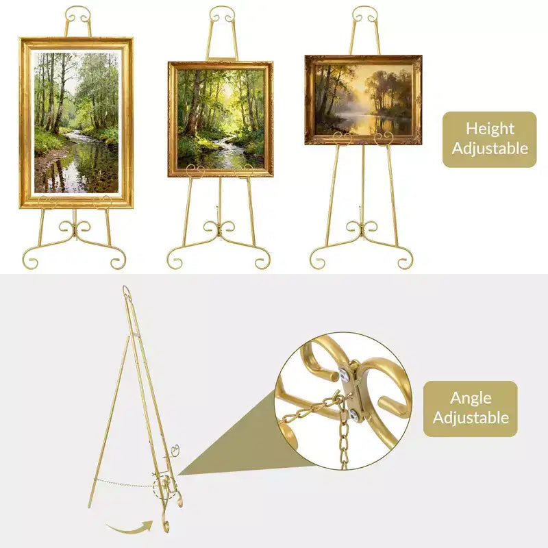 Chevalet de présentation doré de qualité supérieure pour panneaux, 118,6 cm, en métal robuste, sans assemblage, pour panneaux de bienvenue de mariage, œuvres d'art, photos