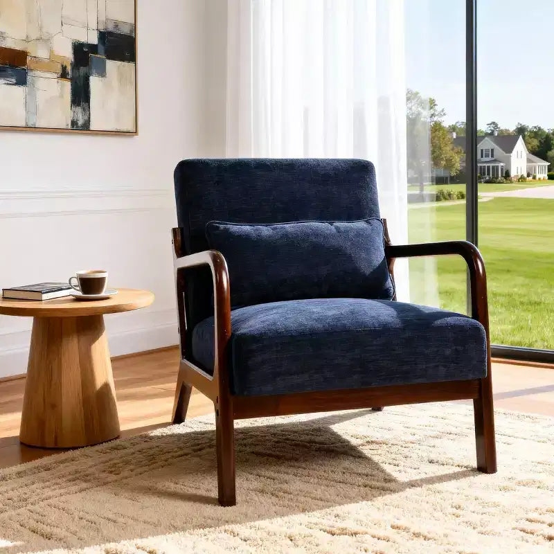 Fauteuil d'appoint moderne avec cadre en bois massif, chaise d'appoint rembourrée élégante, fauteuil club pour salon, chambre ou bureau-Panipeachy