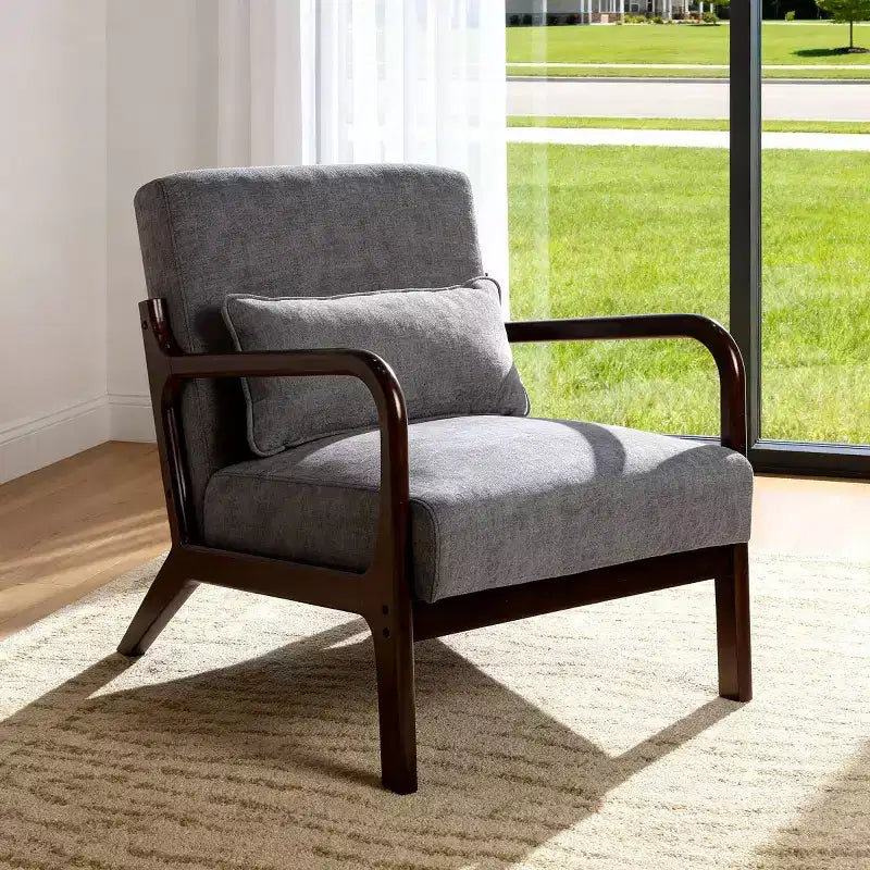 Fauteuil d'appoint moderne avec cadre en bois massif, chaise d'appoint rembourrée élégante, fauteuil club pour salon, chambre ou bureau-Panipeachy
