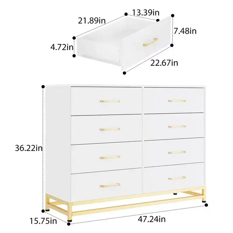COZONY Commode à 8 tiroirs de 91 cm de haut avec tiroirs à fermeture amortie, organiseur de rangement moderne pour chambre à coucher, placard, couloir