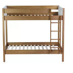 Lit superposé simple sur simple avec tête et pied de lit rembourrés pour enfants et adolescents, cadre de lit superposé en bois avec échelle et barrières de sécurité, naturel