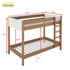 Lit superposé simple sur simple avec tête et pied de lit rembourrés pour enfants et adolescents, cadre de lit superposé en bois avec échelle et barrières de sécurité, naturel