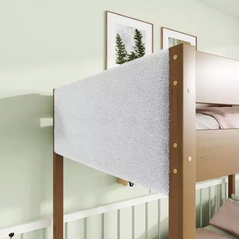 Lit superposé simple sur simple avec tête et pied de lit rembourrés pour enfants et adolescents, cadre de lit superposé en bois avec échelle et barrières de sécurité, naturel