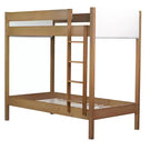 Lit superposé simple sur simple avec tête et pied de lit rembourrés pour enfants et adolescents, cadre de lit superposé en bois avec échelle et barrières de sécurité, naturel
