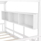 Lit cabane MAYEERTY une place avec étagère de rangement et toit pour chambre à coucher, blanc