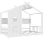 Lit cabane MAYEERTY une place avec étagère de rangement et toit pour chambre à coucher, blanc