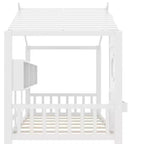 Lit cabane MAYEERTY une place avec étagère de rangement et toit pour chambre à coucher, blanc
