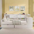 MAYEERTY Wooden L Shpae Bed with Seven Storage Cabinets and Two Storage Drawers Study Desk Bookshelf for Bedroom White