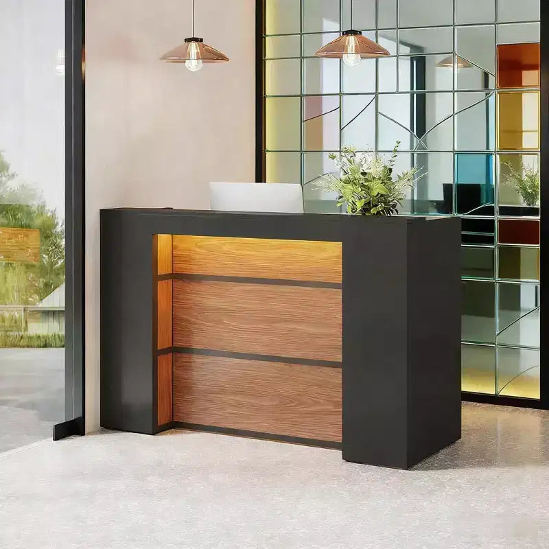 Bureau de réception moderne, Grande table de comptoir avec lumières LED