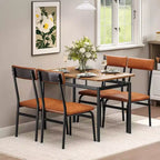 Ensemble de table à manger 5 pièces, ensemble de table de cuisine en bois avec 4 chaises rembourrées en PU, ensemble de dînette à cadre métallique industriel pour salle à manger, dîner à la maison, fête