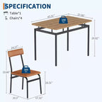Ensemble de table à manger 5 pièces, ensemble de table de cuisine en bois avec 4 chaises rembourrées en PU, ensemble de dînette à cadre métallique industriel pour salle à manger, dîner à la maison, fête