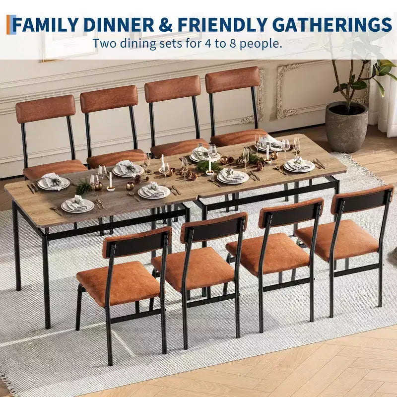 Ensemble de table à manger 5 pièces, ensemble de table de cuisine en bois avec 4 chaises rembourrées en PU, ensemble de dînette à cadre métallique industriel pour salle à manger, dîner à la maison, fête