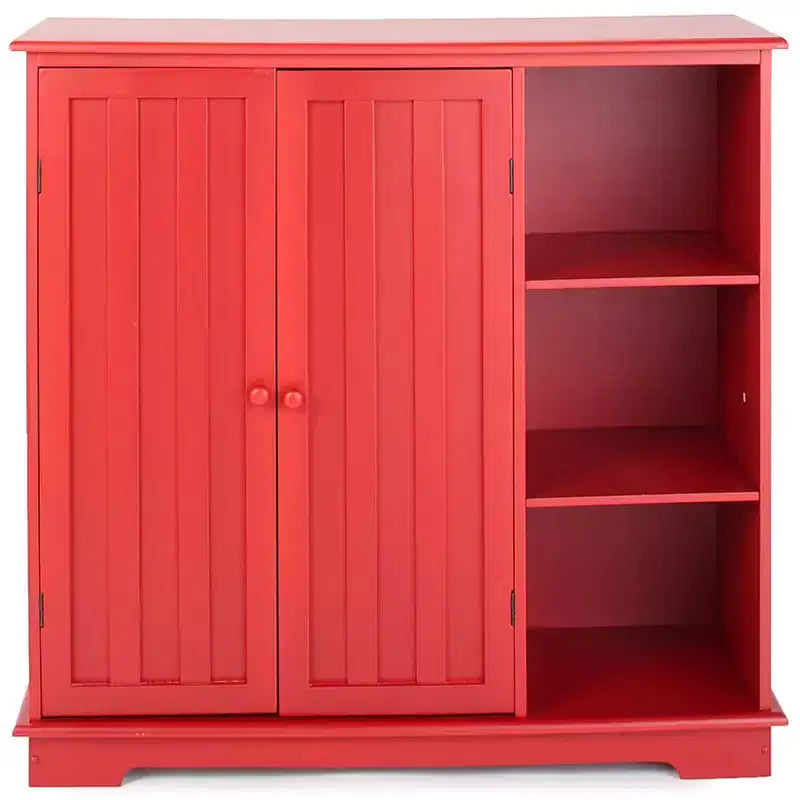 The Lakeside Collection Beadboard Wooden Cabinet with 3 Storage Shelves and Cupboard -