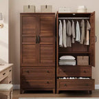 Armoire Wardrobe Closet with 2 Drawers,72 Wooden Tall Clothing Wardrobe Cabinet with Hanging Rod, Armoire with Doors, Adjustable Shelves, Walnut