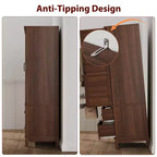 Armoire-penderie avec 2 tiroirs, armoire à vêtements haute en bois de 183 cm avec tringle à suspendre, armoire avec portes, étagères réglables, Noyer