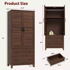 Armoire-penderie avec 2 tiroirs, armoire à vêtements haute en bois de 183 cm avec tringle à suspendre, armoire avec portes, étagères réglables, Noyer