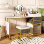 Costway Coiffeuse avec Miroir Lumineux Rotatif 55'' Table de Maquillage avec Organiseur