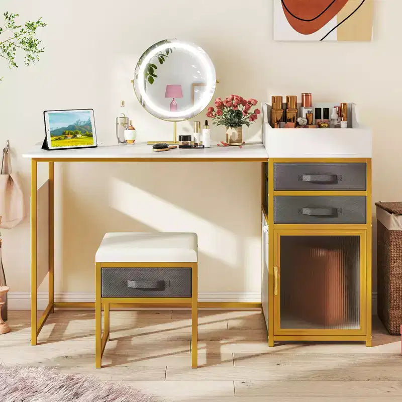 Costway Coiffeuse avec Miroir Lumineux Rotatif 55'' Table de Maquillage avec Organiseur
