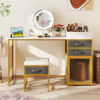 Costway Coiffeuse avec Miroir Lumineux Rotatif 55'' Table de Maquillage avec Organiseur