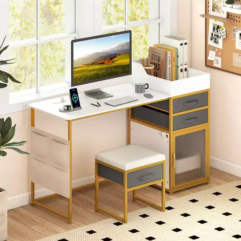 Costway Coiffeuse avec Miroir Lumineux Rotatif 55'' Table de Maquillage avec Organiseur