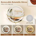 Costway Coiffeuse avec Miroir Lumineux Rotatif 55'' Table de Maquillage avec Organiseur